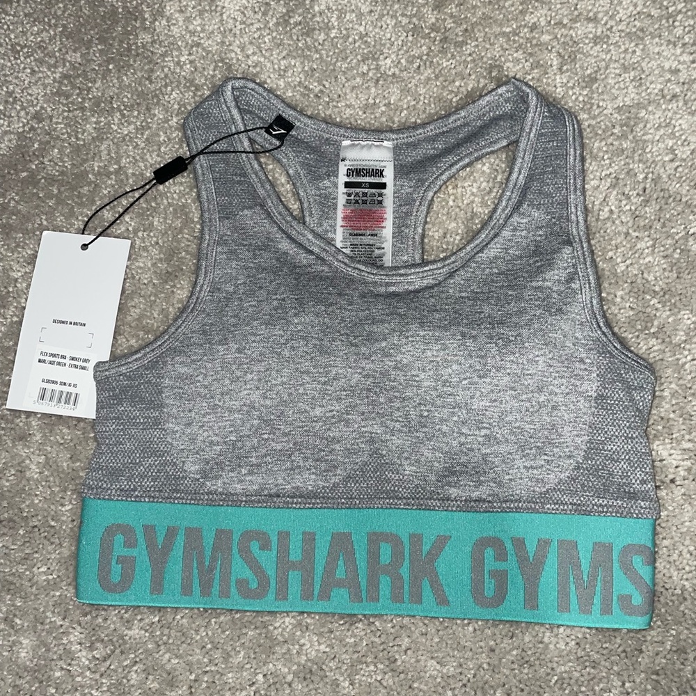 Gymshark Women's Gray Seamless Sports Bra with Teal Band